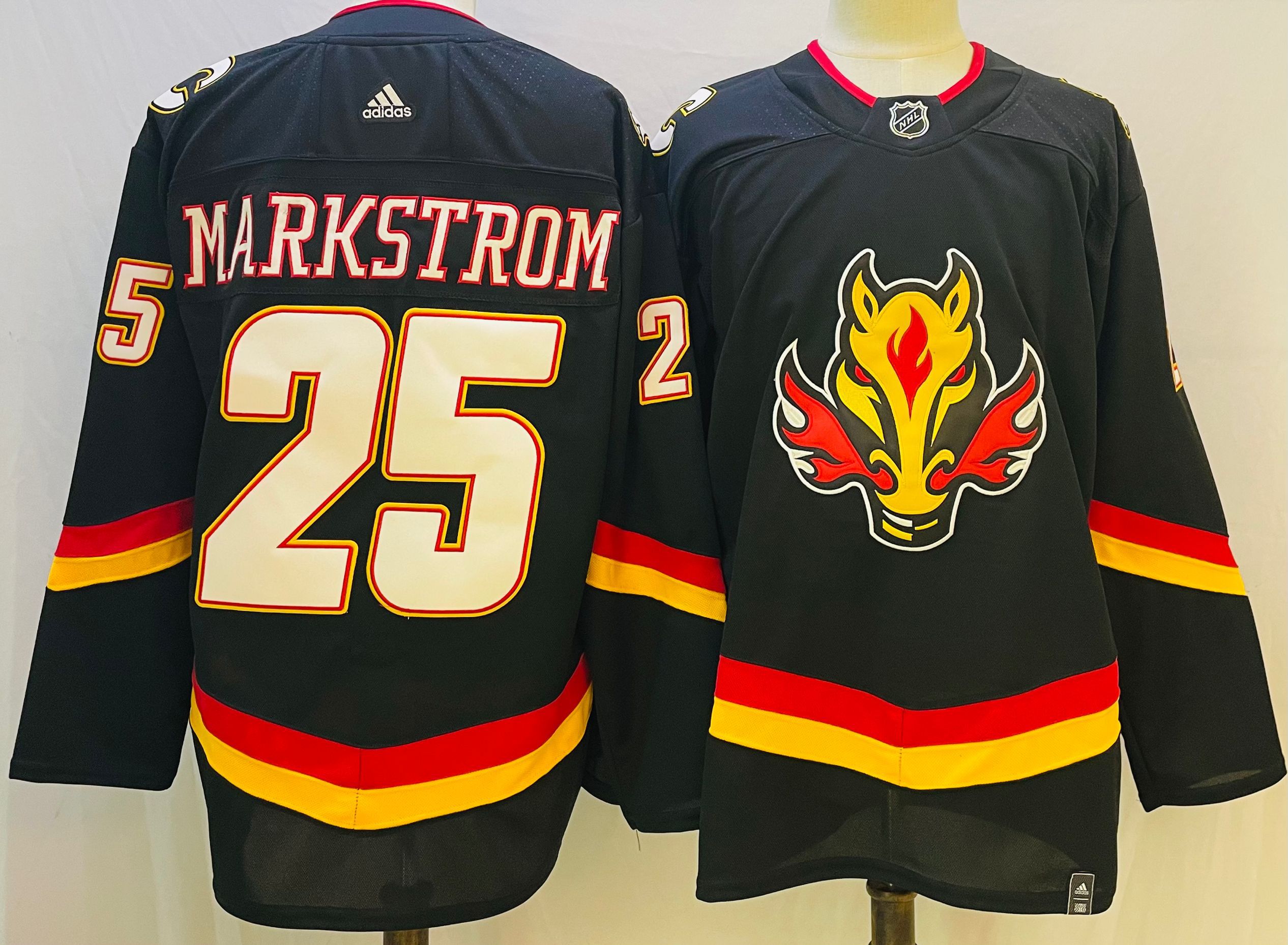 Men Calgary Flames 25 Markstrom Black Throwback 2022 Adidas NHL Jersey